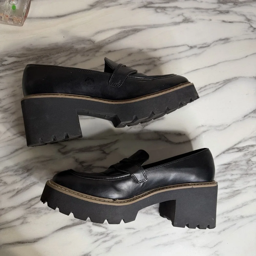 Dolce Vita Tammy Black Platform Loafers Women 9 Lug Sole Chunky Heel Y2K Gothic